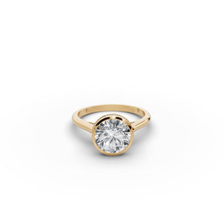 Round Lab Grown Diamond Pavé Solitaire Ring in yellow gold, front view