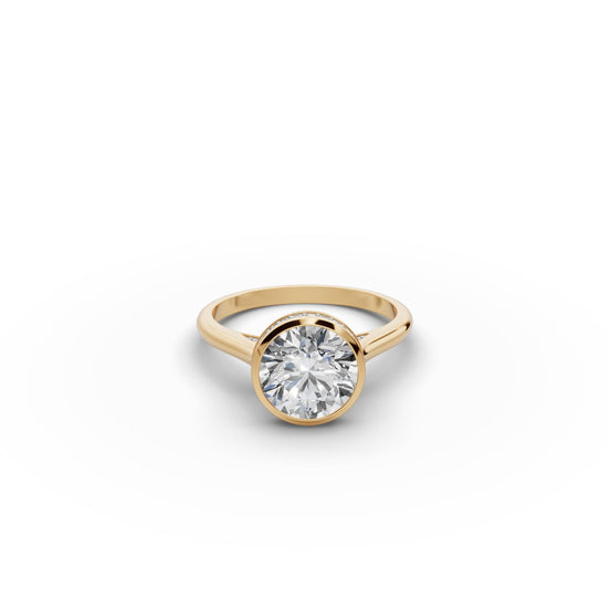 Round Lab Grown Diamond Pavé Solitaire Ring in yellow gold, front view