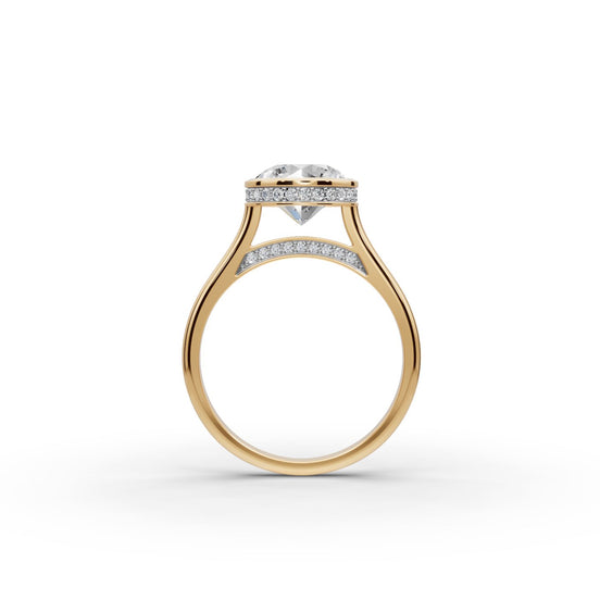 Round Lab Grown Diamond Pavé Solitaire Ring in yellow gold, view 2