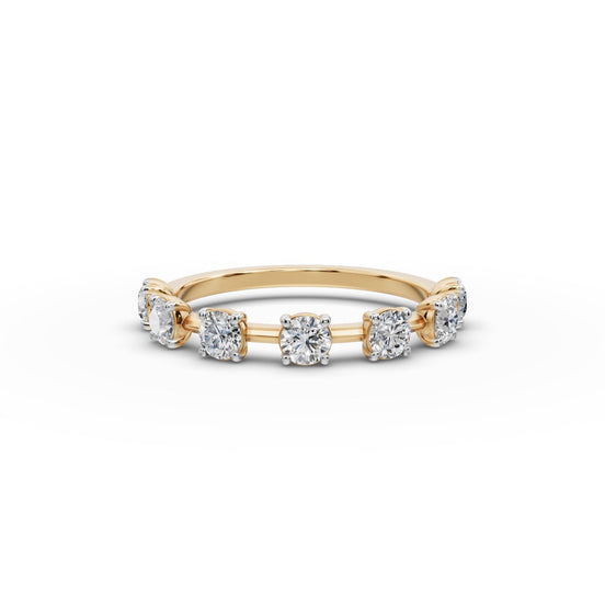 Round Lab Grown Diamond Seven Stone Band in yellow gold, front view