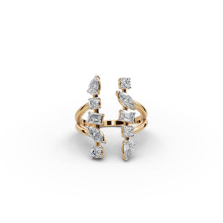 Round Lab Grown Diamond Statement Ring with Mixed Shape Accents in yellow gold, front view