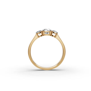 Round Lab Grown Diamond Three Stone Ring in yellow gold, view 2