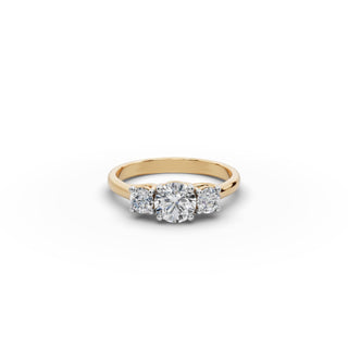 Round Lab Grown Diamond Three Stone Ring 2 in yellow gold, front view