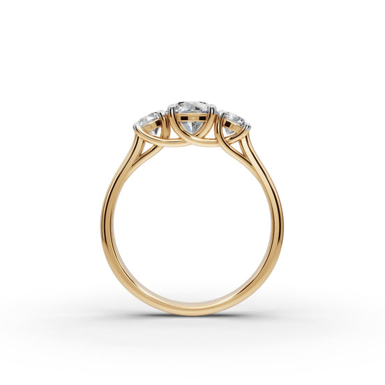 Round Lab Grown Diamond Three Stone Ring 2 in yellow gold, view 2