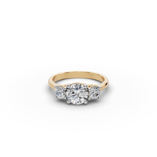 Round Lab Grown Diamond Three Stone Ring 3 in yellow gold, front view