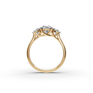Round Lab Grown Diamond Three Stone Ring 3 in yellow gold, view 2