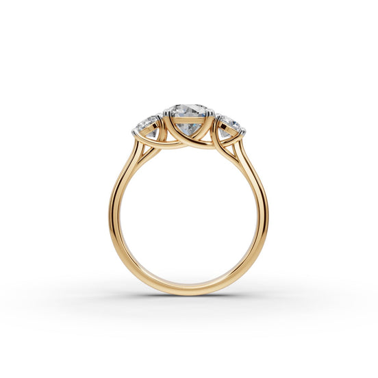 Round Lab Grown Diamond Three Stone Ring 3 in yellow gold, view 2