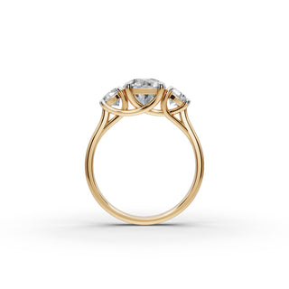 Round Lab Grown Diamond Three Stone Ring 4 in yellow gold, view 2