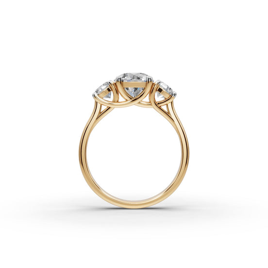 Round Lab Grown Diamond Three Stone Ring 4 in yellow gold, view 2