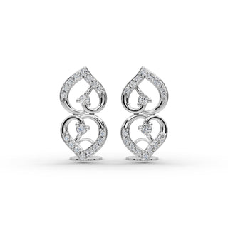 Round Lab Grown Diamond Twin Heart Drop Earrings in silver, front view