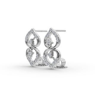 Round Lab Grown Diamond Twin Heart Drop Earrings in silver, view 2
