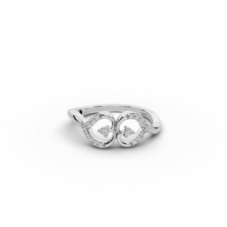 Round Lab Grown Diamond Twin Heart Ring in gold, front view