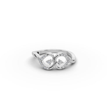Round Lab Grown Diamond Twin Heart Ring in gold, front view