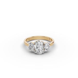 Oval Lab Grown Diamond Trio Engagement Ring in yellow gold, front view