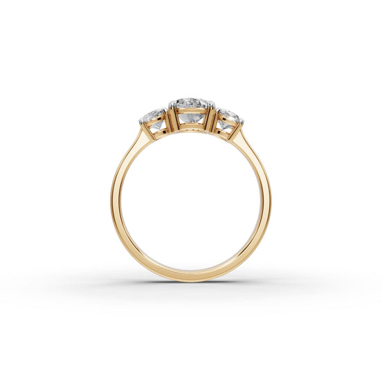 Oval Lab Grown Diamond Trio Engagement Ring in yellow gold, view 2